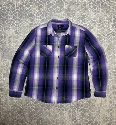 Stussy Heavyweight Flannel Plaid Shirt XL Button Up Front Pockets