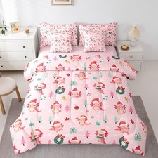 Pink Christmas Theme Queen Comforter Set 7 Piece for Boys Girls Xmas Axolotl ...