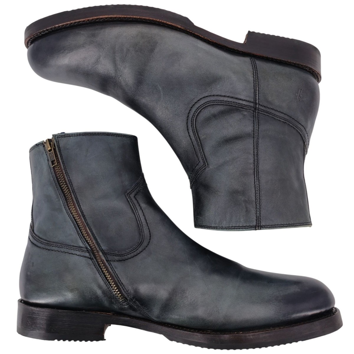 NEW Frye Mens 13M Distressed Black Leather Chelsea Boots Zip Ankle