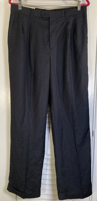 ENRICO BERTUCCI Navy Striped Dress Pants Trousers Cuffed Men s Size 34 X 32 New