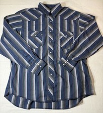 Wrangler Shirt Mens XL Blue Striped Western Pearl Snap Rodeo Long Sleeve Button