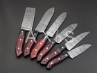 Damascus Chef Knife Set: Handmade Kitchen Knives, Red Pakka Wood Handles