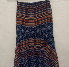 Maeve Strapless BOHO Geometric Print Lined Sun Dress Women's Medium Blue/Orang