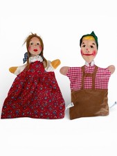 Vintage KERSA Handmade German Hansel  Gretel Boy  Girl Hand Puppets 12" Height