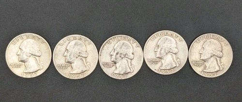 New ListingLot of 5 - 1957 Washington Silver Quarters | 90% Silver | 100% Authentic