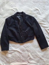Vintage Black Cropped Blazer Jacket Hook Eye Size L Made in Portugal