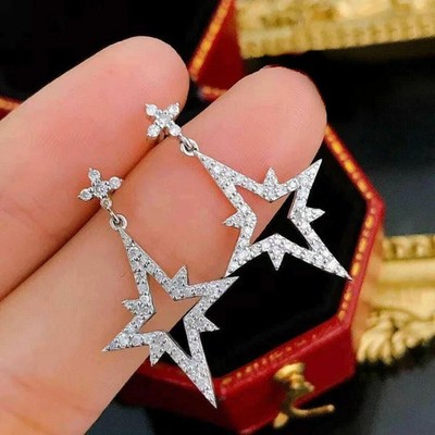 1Ct Lab Created Round Diamond Star Drop & Dangle Earrings 14K White Gold Finish