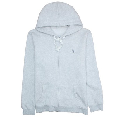 U.S. Polo Assn. Grauer Hoodie mit durchgehendem Reißverschluss für Herren Größe L Freizeit Fleece