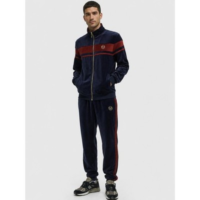 Sergio Tacchini Men s L Damarindo Velour Tracksuit Jacket Pants Navy Burgundy