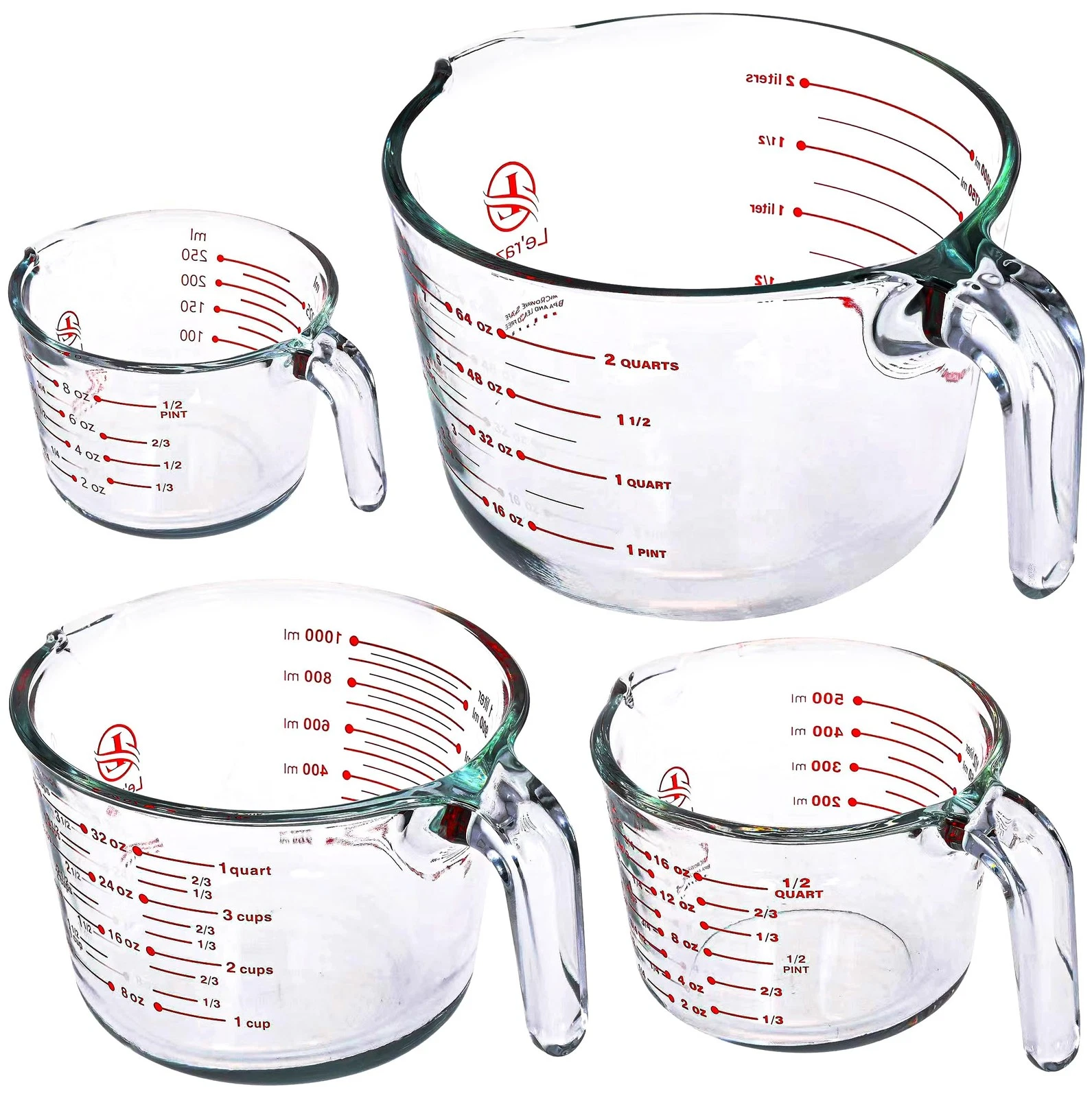 Le’raze Glass Measuring Cups Set of 4 – Heat-Resistant, Easy-Read Measurement...