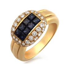 1.50 CT Sapphire invisible Set & 0.85 CT Diamonds 18K Gold Engagement Ring