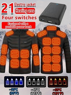 21 Zone USB Heated Jacket Heated Winter Warm Coat-w 10000mAh Power Bank
