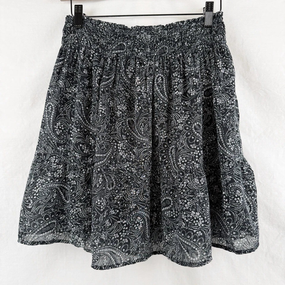 Antigua Falda Azul Marino Negra Blanca Estampado Paisley Talla S Cintura Elástica Forrada Boho Informal Foto 4 de 4