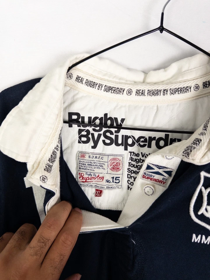 Superdry Rugby Polo Hombre XL Azul Blanco Bandera Escocia Manga Larga Foto 4 de 4