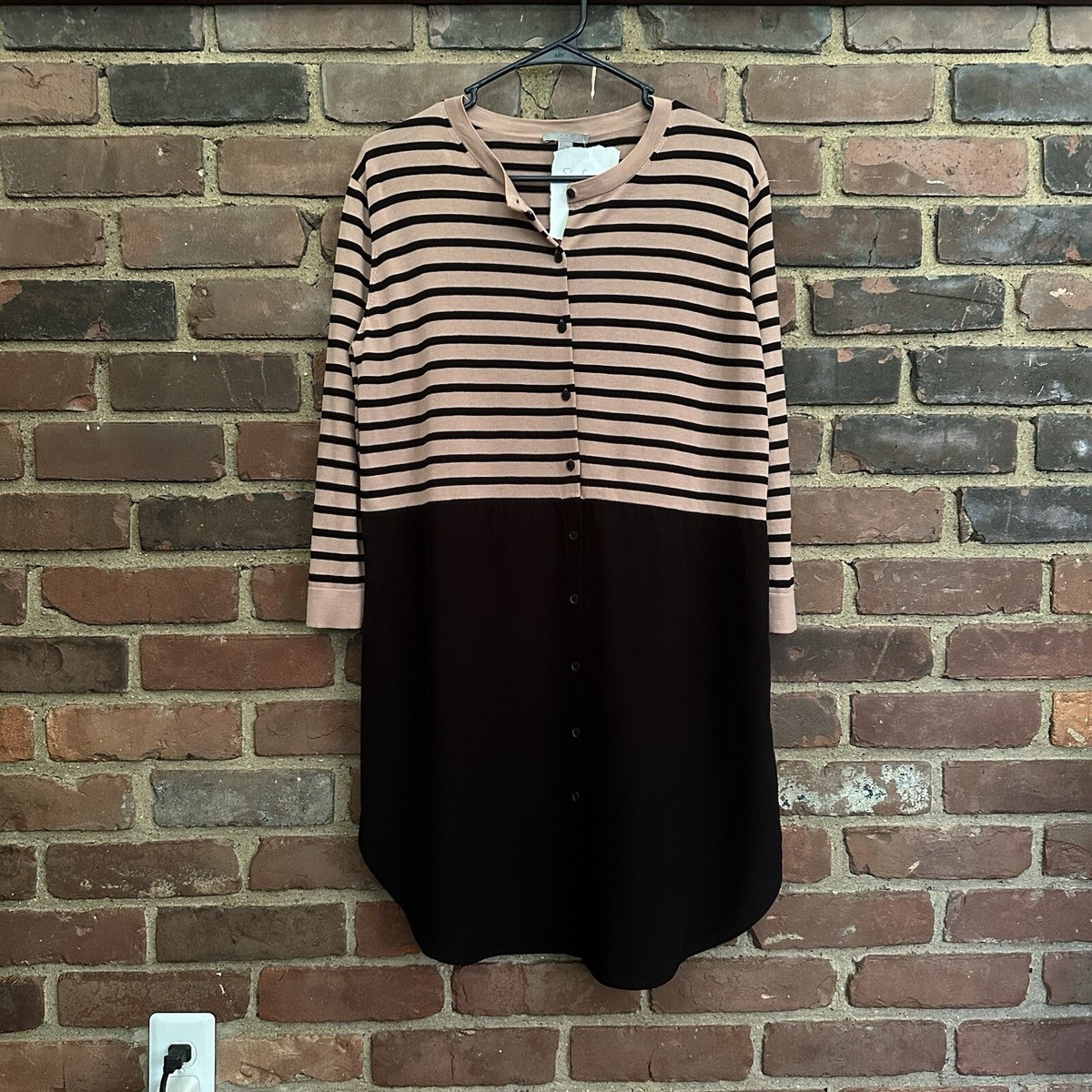 COS Striped shirtdress Silk Skirt -Tan Black -40 chest -36 long  -Cheapchicplus