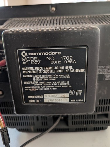 Commodore 1702 Color Video CRT Monitor Retro Computing Gaming WORKING !!READ!! - 第 4/9 張圖片