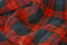 Faux Fur SHERPA FLEECE Sheepskin Fabric Material - RED BLUE BLACKWATCH