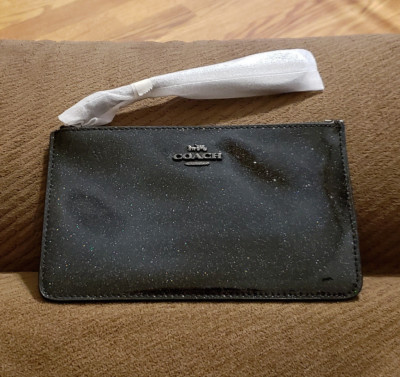 COACH Patent Leather Wristlet Black with Multi Color Glitter NWT