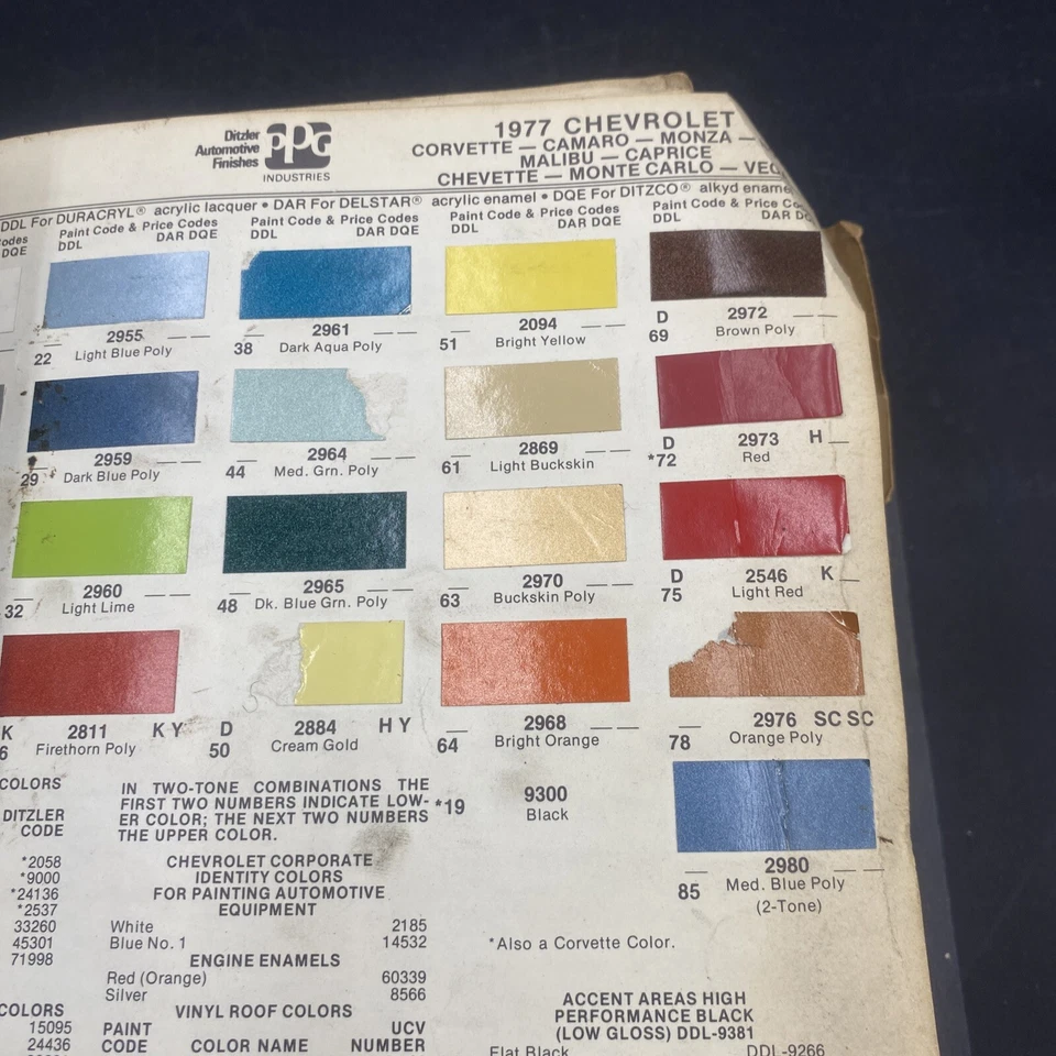 Chevrolet Corvette Caprice Malibu 1977 color pintura astilla hoja solo Ditzler PPG Foto 3 de 4