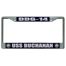 uss buchanan ddg-14 navy logo military chrome license plate frame made in usa