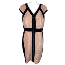 JAX Women's Sz 14 Metallic Pink Black Zip Front Sheath Party Dress NWT