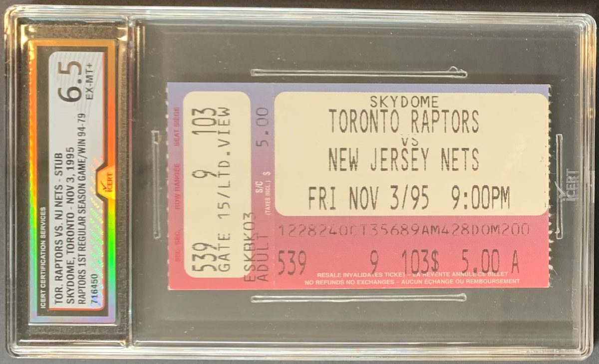 1995 Toronto Raptors First NBA Game Ticket Stub iCert Graded