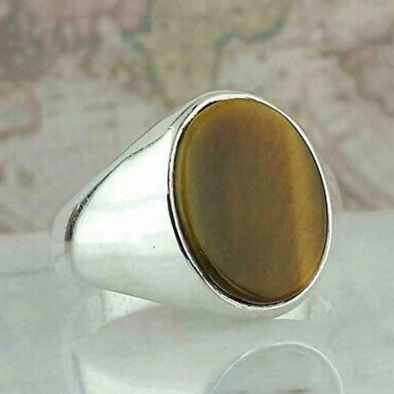 927 Sterling silver Lovely Tiger Eye Statement Ring Gift For Men s