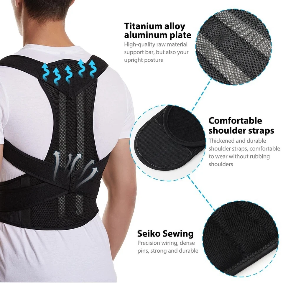 Upper Back Posture Corrector Brace Adjustable Clavicle Support Men Women Gift - Image 4 of 4