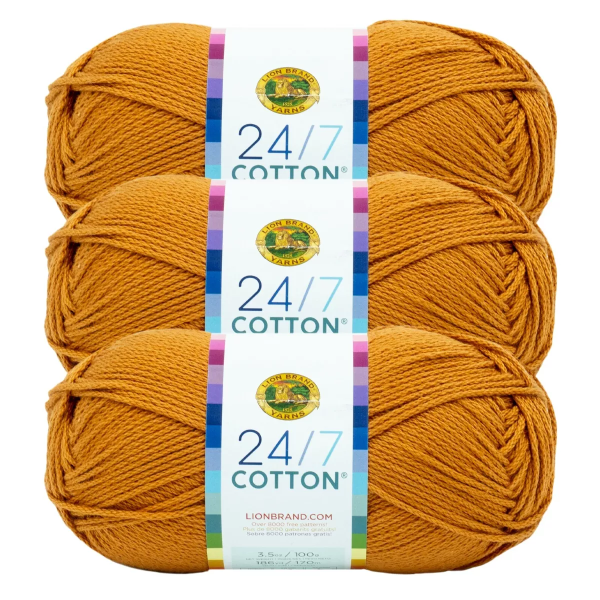 3 Pack Lion Brand Yarn 761 186G 24 7 Cotton Yarn Amber eBay