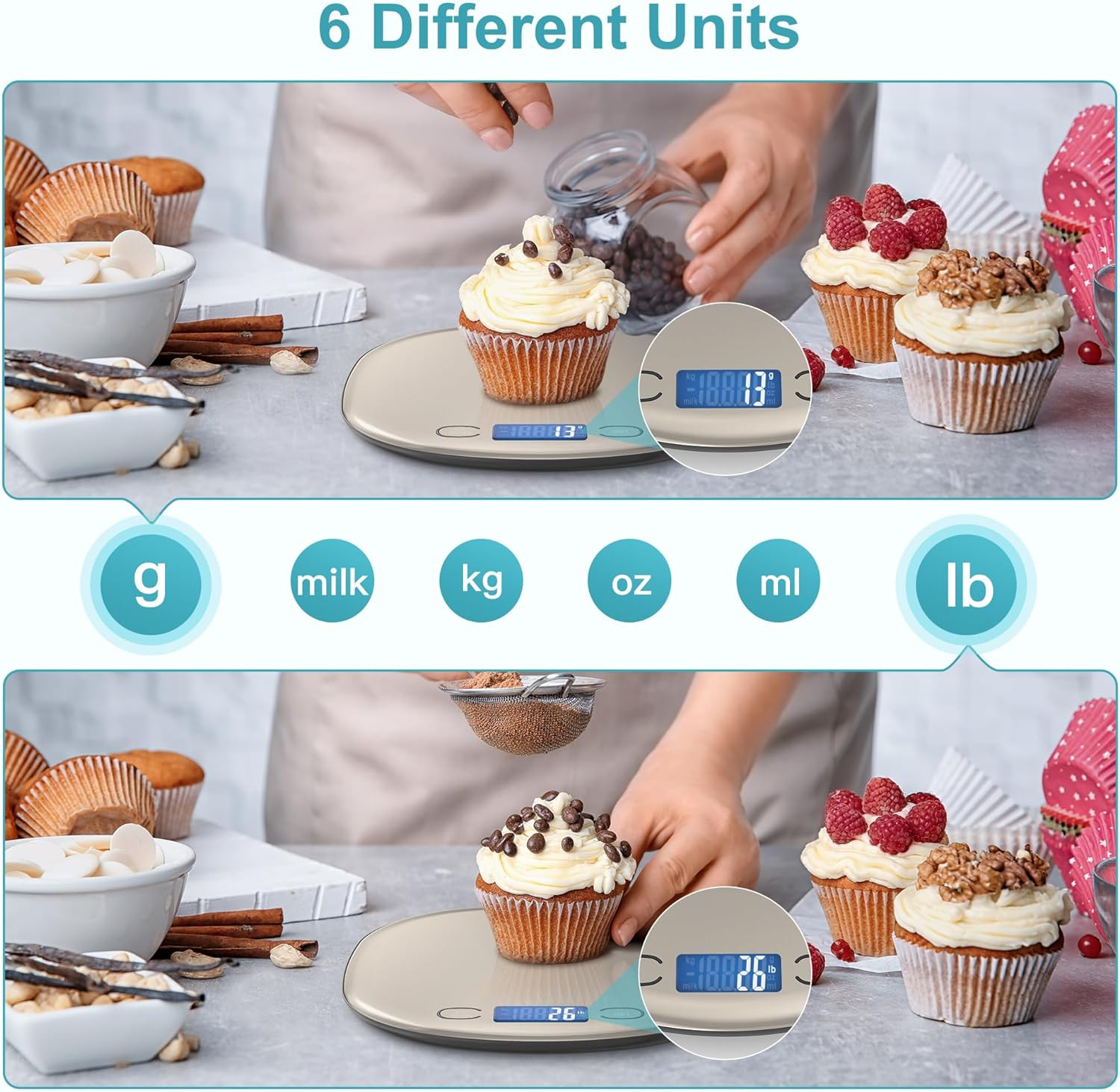 Scale 33Lb/15Kg Digital Kitchen Scale for Ounces and Grams Cooking