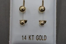 14K Solid Yellow Gold 3mm With 4mm Ball Telephone Earrings.