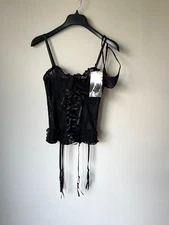 Seven Til Midnight Paisley Black Lace Corset Bustier + Thong Set S / UK 8 💖BNWT