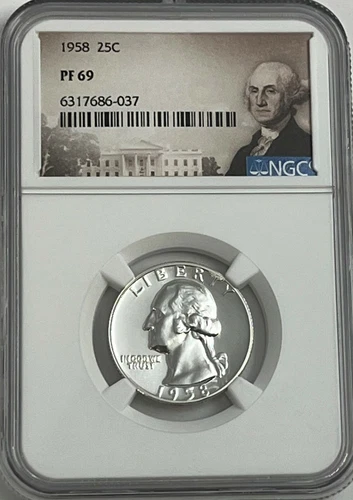1958 NGC PF69 90% SILVER PROOF WASHINGTON QUARTER GREAT EYE APPEAL 25c PORTRAIT