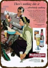 1950 BUDWEISER BEER Popcorn Fireplace Vintag-Look DECORATIVE REPLICA METAL SIGN 