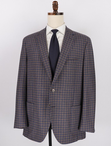 Peter Millar Sport Coat Blazer XL Blue Brown Checks 100% Wool Elbow Patches - Picture 2 of 15