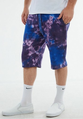 True Religion Men's Tie Dye Sweatshorts in Purple Haze - Picture 2 of 4