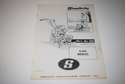 Simplicity 1970 3 H.P. Mfg No. 552 Roticul Owner's Manual | eBay
