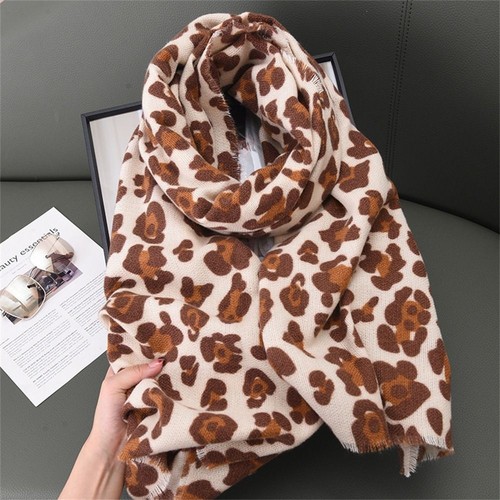 Leopard Print Tassel Scarfs Cashmere Imitation Shawl Wrap for Women Girls - Picture 6 of 13