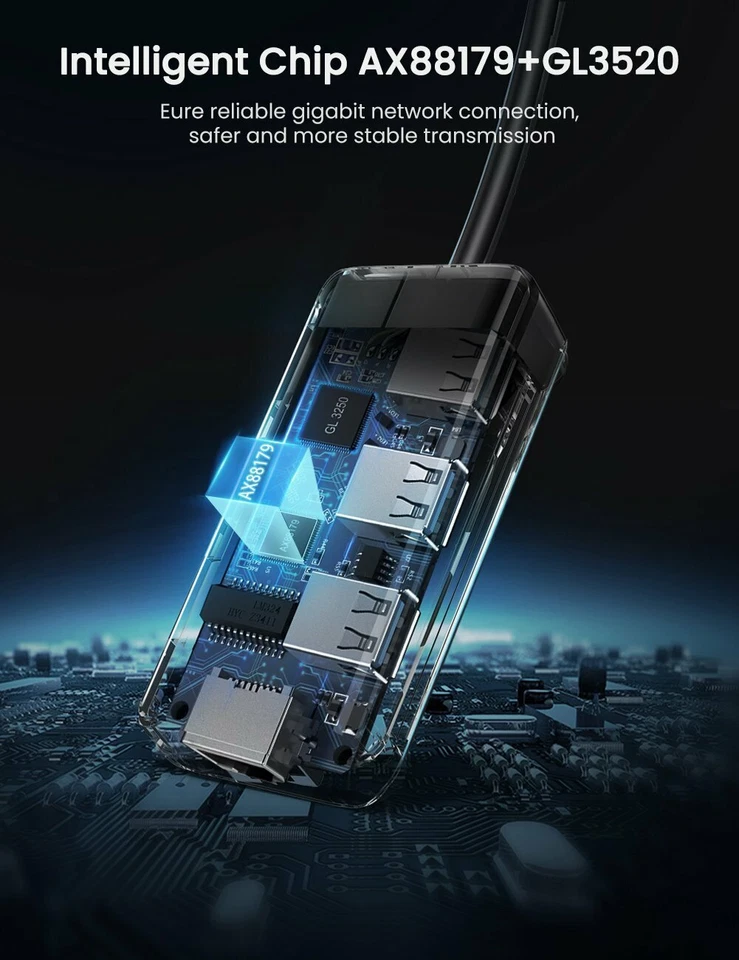 USB 3.0 HUB 3 Port with Gigabit Ethernet Adapter 1000Mbps PC MAC Nintendo Switch - Image 4 of 4