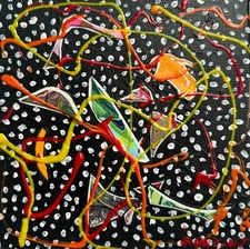 Small Abstract Mixed Media original art collage 8 x 8"" on canvas