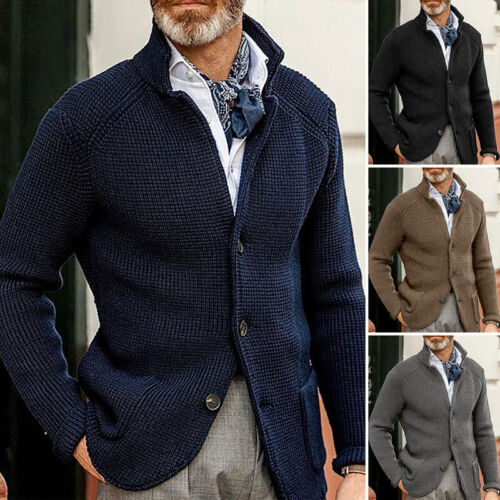 Cardigan en tricot simple poitrine pour hommes collier coupe mince pull veste décontractée - Photo 1 sur 26