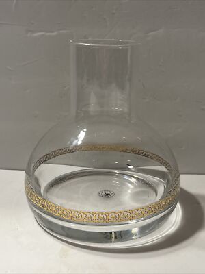 Vintage Bombay Glass Polish Clear Vase w/ Gold Trim Heavy Base Made in Poland 6 
