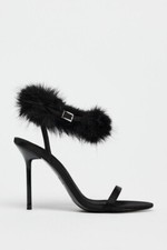 Zara Heeled Faux Hide Sandals Black US 8 EU 39 UK 6