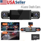HD Dash Cam 4-Channel Night Vision Adjustable Lens Driving Record Kit w/64GB NEW
