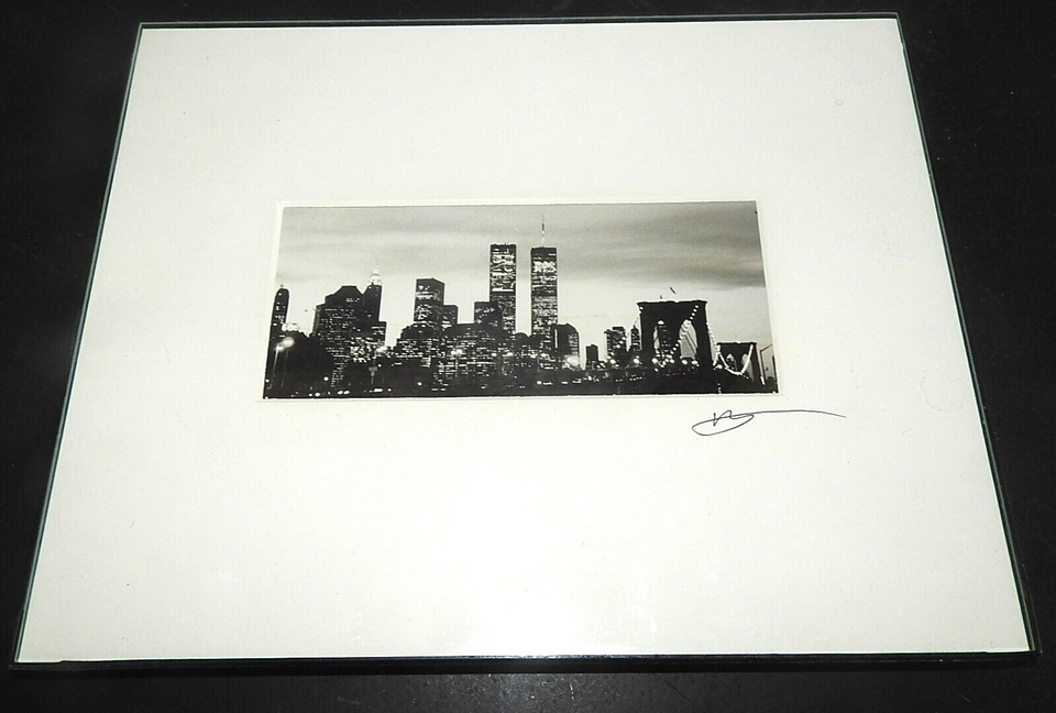 New York City Skyline Photograph World Trade Center/Bridge 1990s Signed