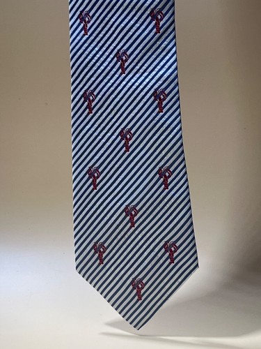 Merona White/Blue Striped Lobster Tie Silk 58"x 3.25 Slim necktie - Picture 7 of 7