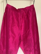 Vintage Silk Pants - bright pink magenta high waisted trousers - unisex Large