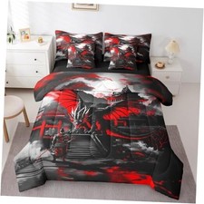 Size 7 Pieces Comforter Set Japanese Style Bed Sheet Samurai Full Grey Black 4