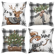 18x18 Inch Christmas Decorative Throw Pillow Cover Set 4 Festive Holiday Cushion