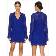 Free People Metal Blue Mini Lace Lined Dress Women Size XS